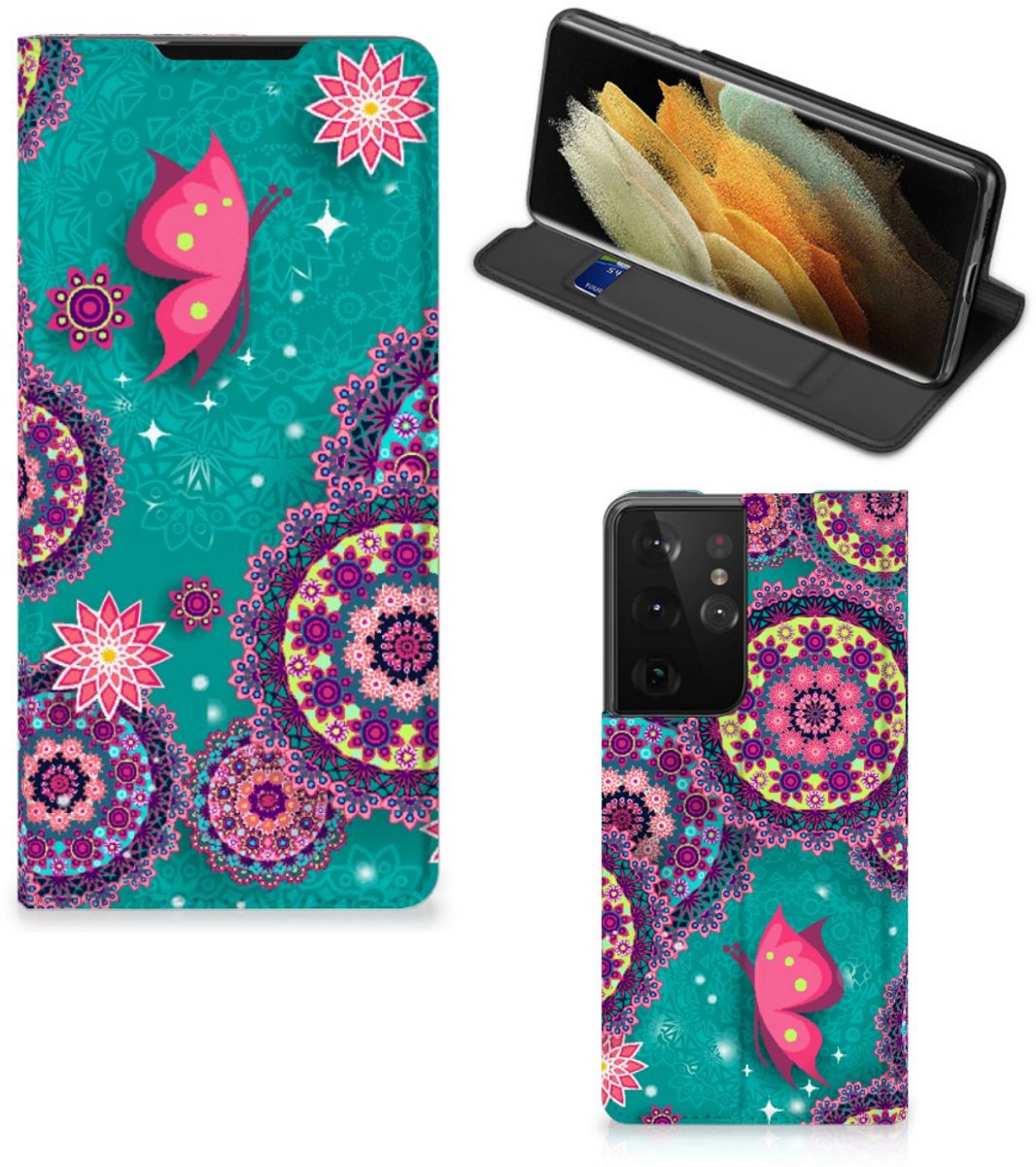 Samsung Galaxy S21 Ultra Bookcase Cirkels en Vlinders