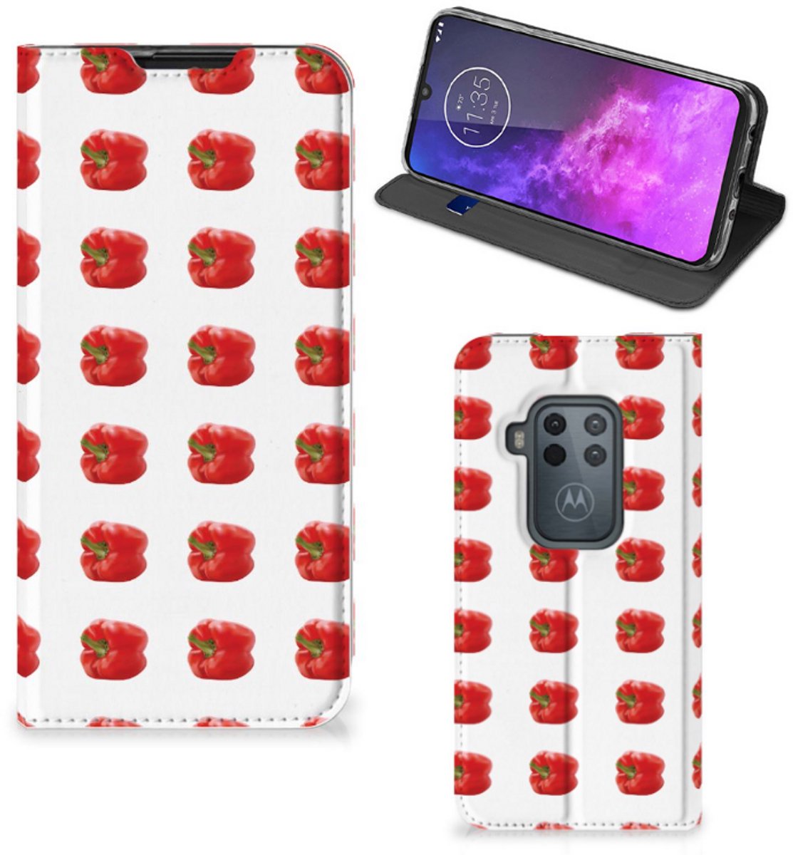 Book Case voor Motorola One Zoom Flip Style Cover Paprika Red