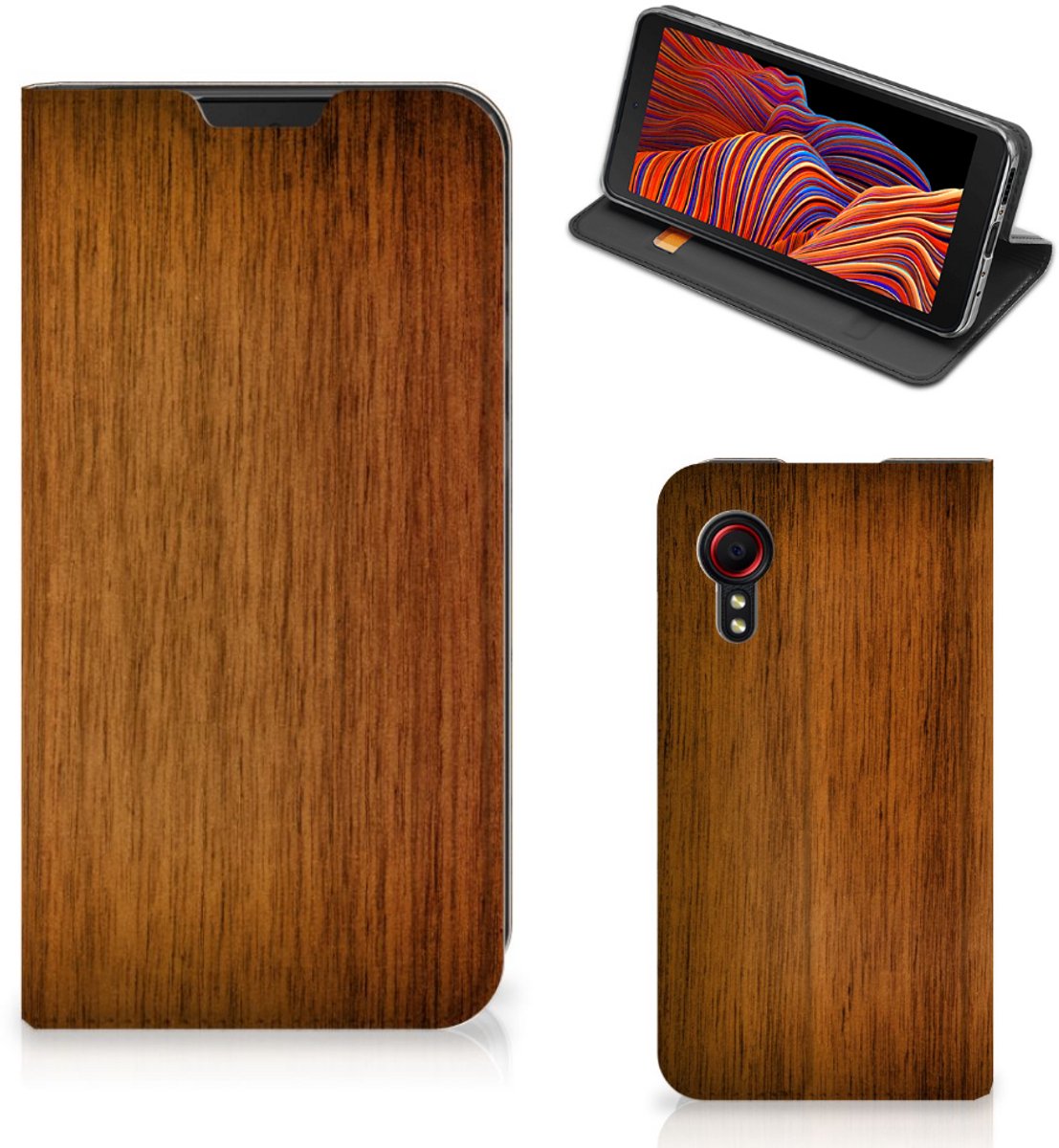 Samsung Galaxy Xcover 5 Book Wallet Case Donker Hout
