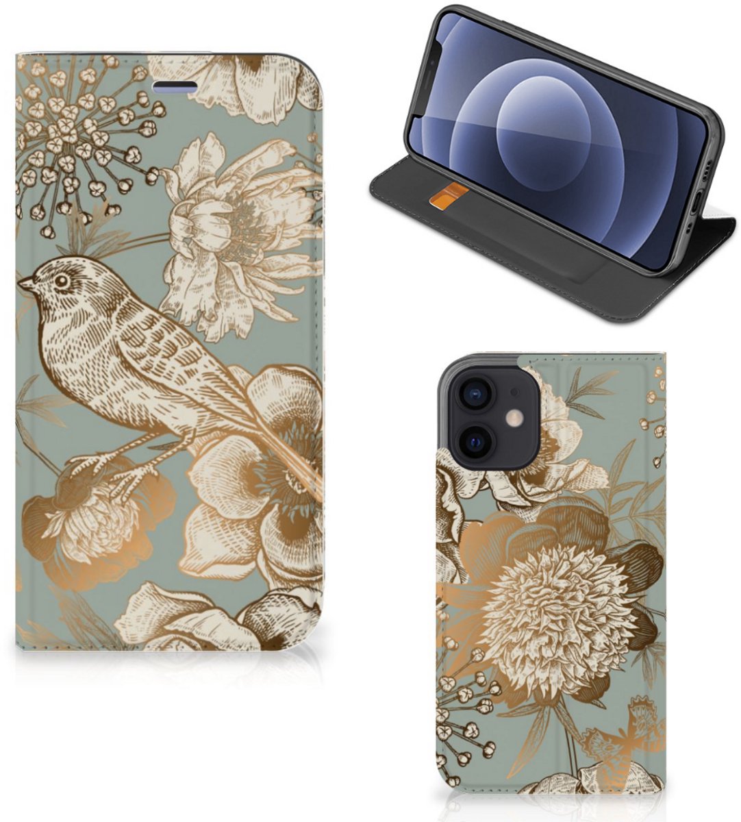 Smart Cover voor iPhone 12 Mini Vintage Bird Flowers