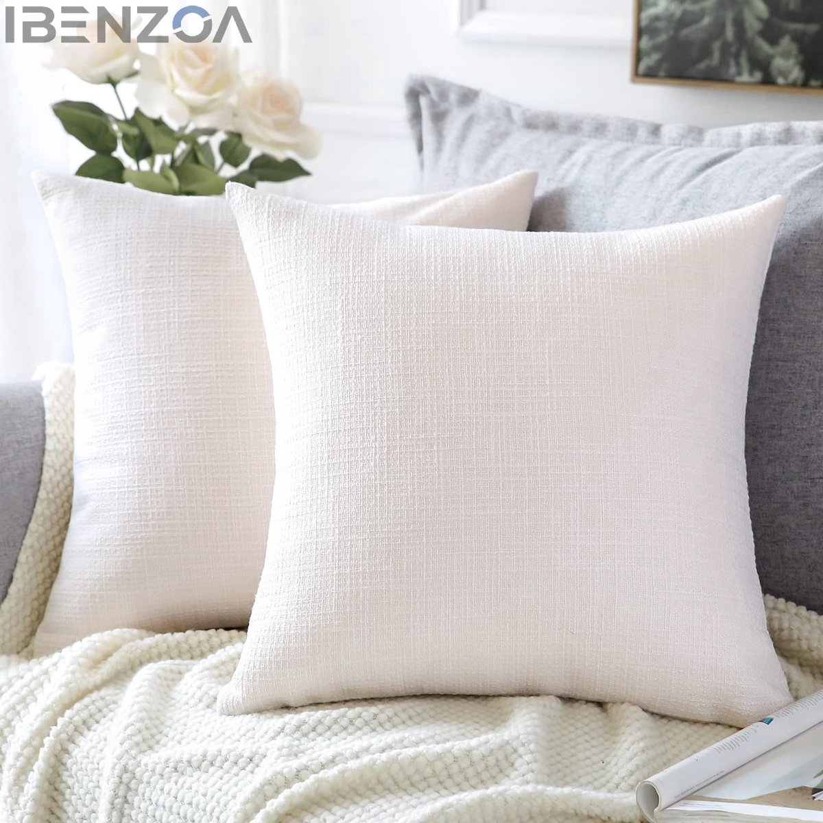 Ibenzoa Kussenhoes - Effen - 50x50 cm - Linnen Wit