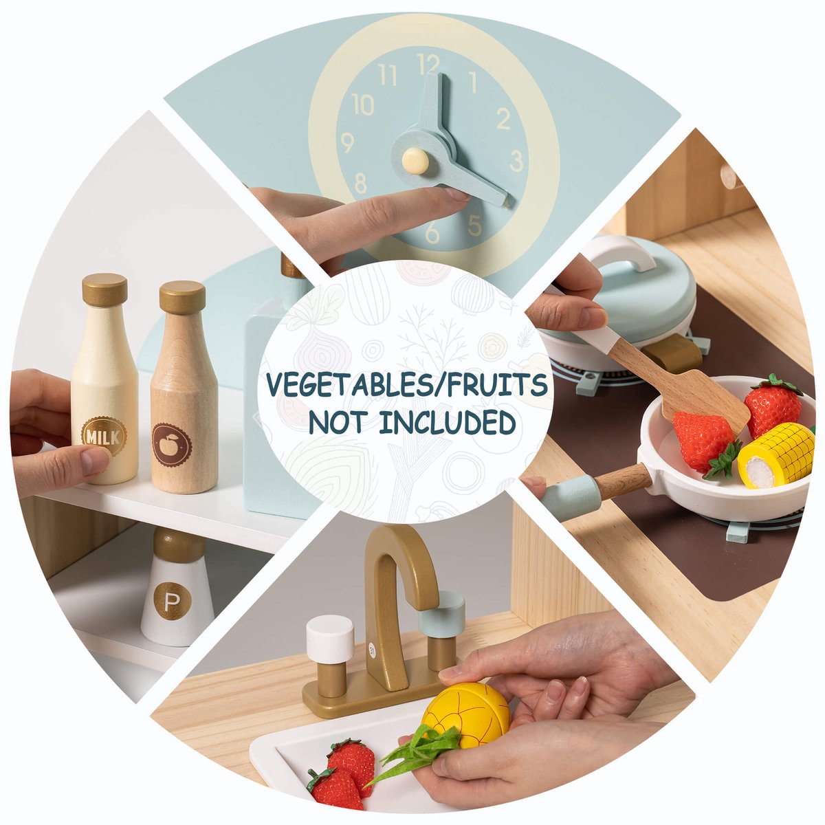 Robotime - ROBUD Houten Moderne Speelkeuken - Luchtblauw - Speelset met Volledige Accessoires - Voor Peuters 3+ — afbeelding 14