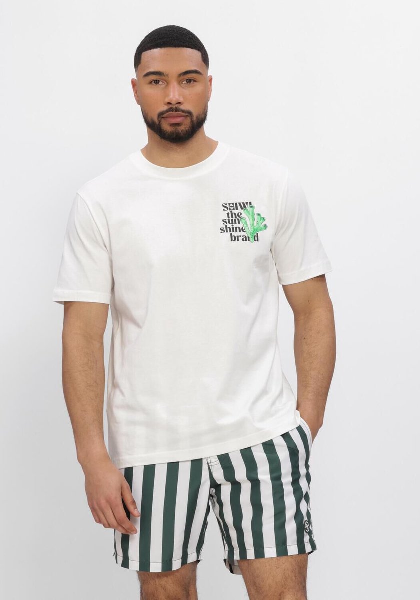Shiwi Liam Regular Fit Painted Coral T-shirt Polo's & T-shirts Heren - Polo shirt - Wit - Maat L