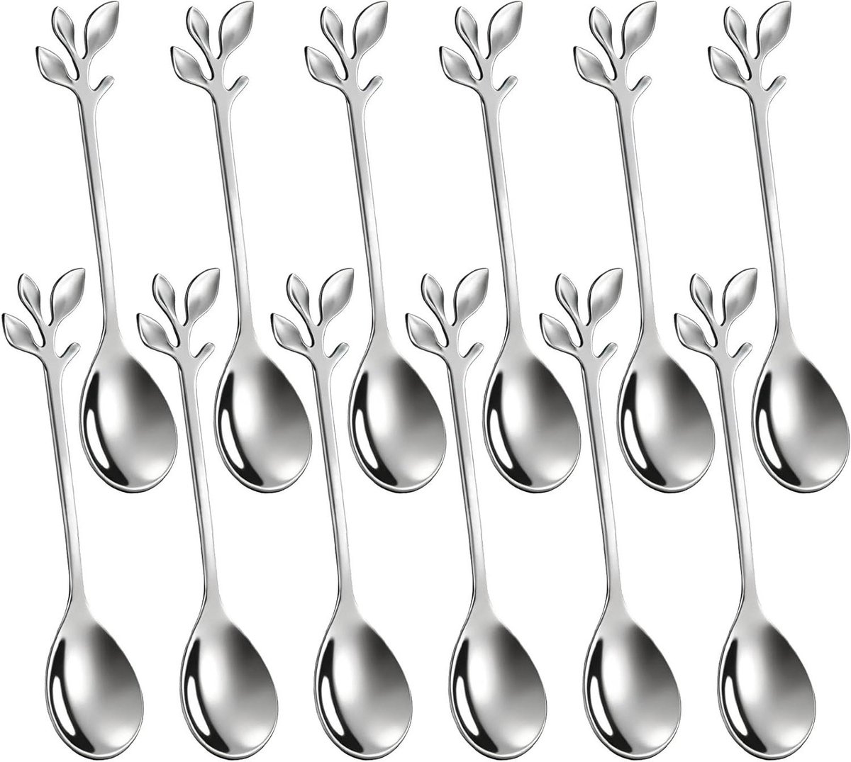 Koffieschepjes Set - Lepeltjes Set - Koffie Serveren - Blad Vorm - 12cm - Zilver