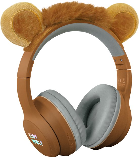 Casque bluetooth marron avec coussinets doux et oreilles de lion douces.