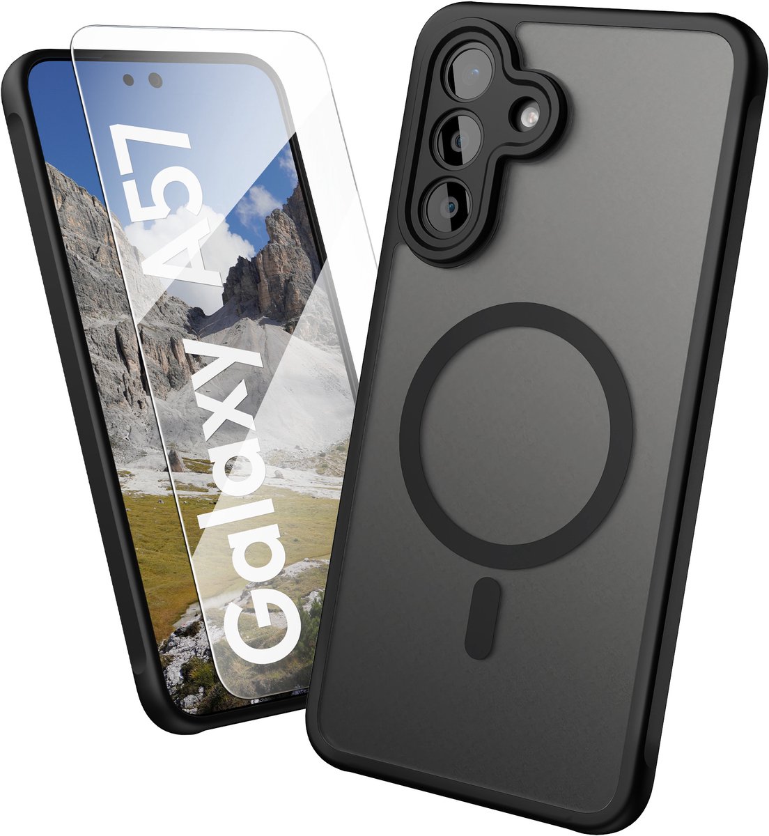 Oakshield Hoesje voor Samsung Galaxy A57 5G – Halftransparante Telefoonhoes – Schokbestendige Beschermhoes met Camerabescherming – Case in zwart