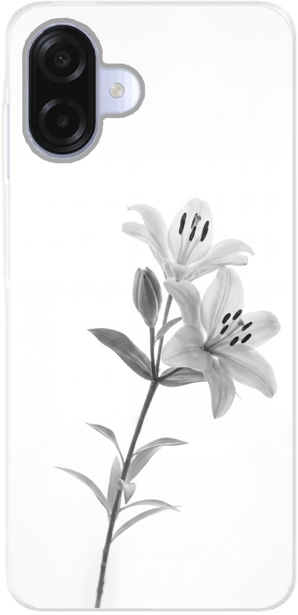 Telefoonhoesje Geschikt voor Samsung Galaxy A07 hoesje - Lelies - Elegant - Zwart - Wit - Siliconen Telefoonhoesje Telefoonhoesje