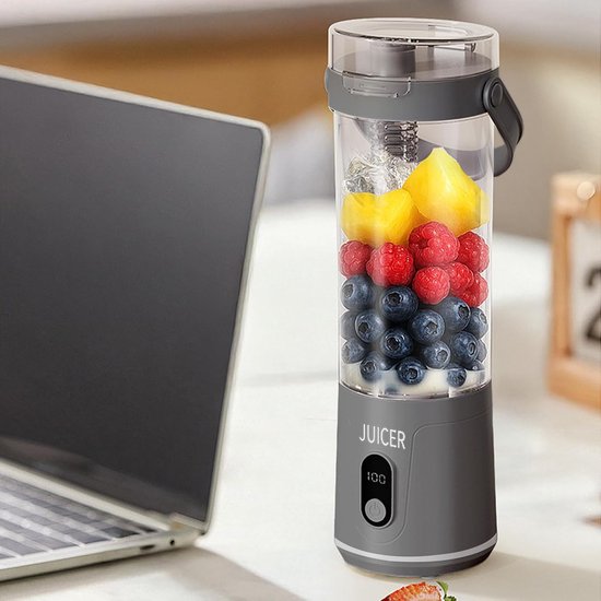 Draagbare Blender - Mini USB Sapcentrifuge - Oplaadbare Persoonlijke Smoothie Maker - Voor Thuis - Kantoor & Reizen - 265*83*95mm -600mL - Grijs van Merkloos — afbeelding 2