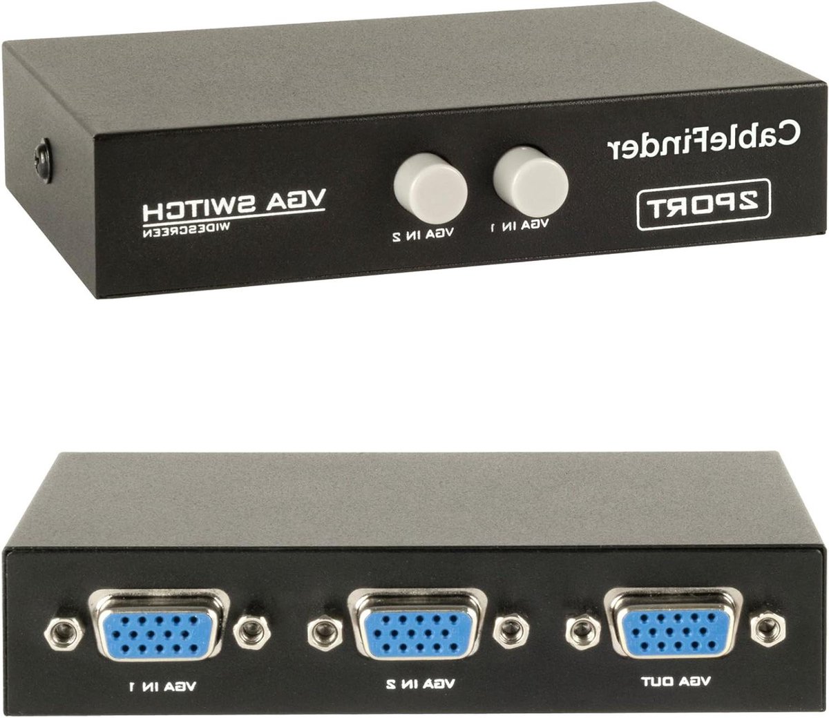 VGA Switchbox - Monitor Selector - Apparaten Wisselen - Handmatige Bediening - 2 Ingangen 1 Uitgang - Zwart