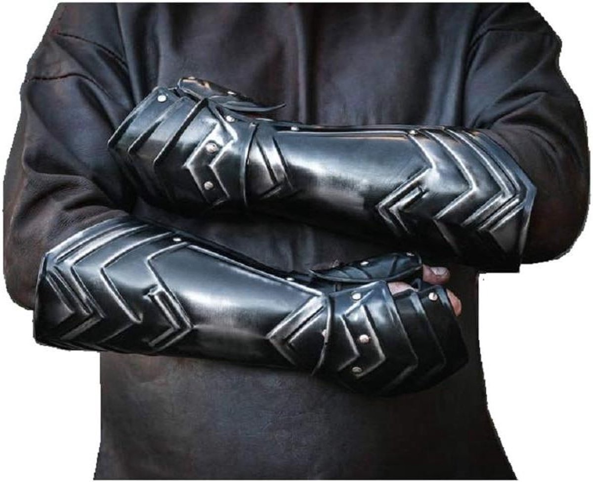 Dwergen Armbeschermers - Bracers Pantser - Fantasy Cosplay - Zwart Gestaald - Paar (2 stuks) - Zwart