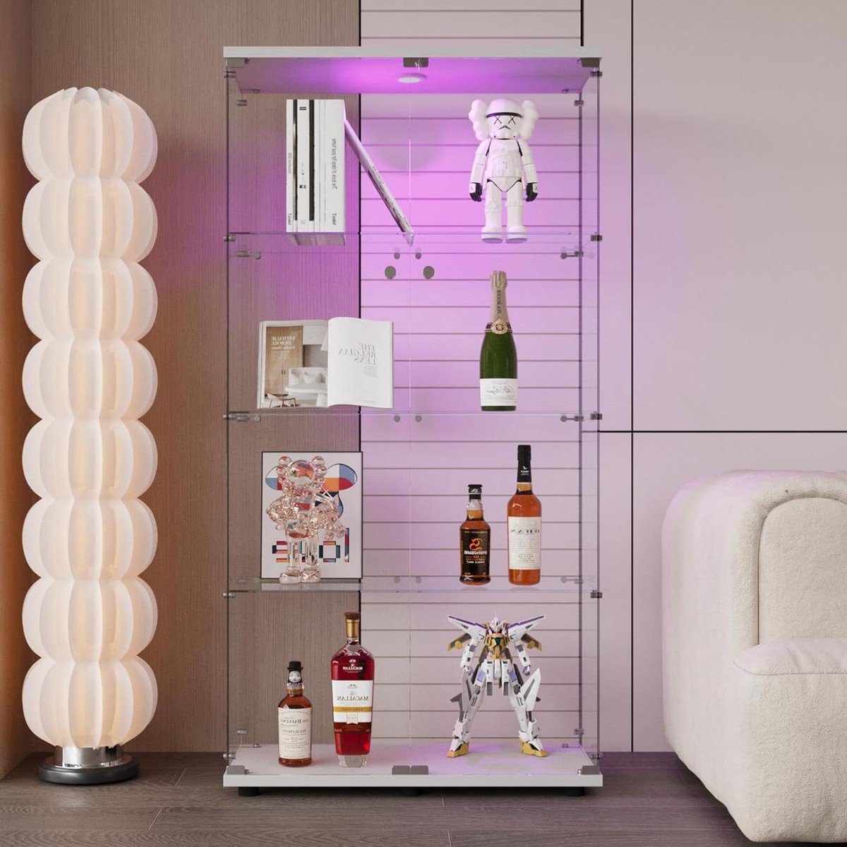 Glazen Vitrinekast - Verzamelkast Displaykast - Verzamelingen Tonen - Met Ledverlichting en Slot - 80 x 36 x 164 cm