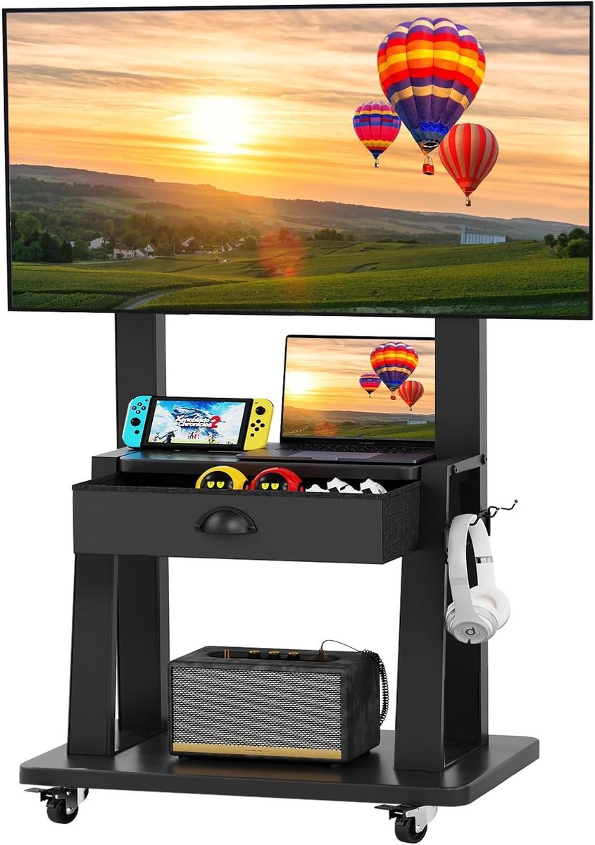 Mobiele TV Standaard - Roller TV Kar - TV Presenteren - Met Opberglade - 23-75 inch - Zwart