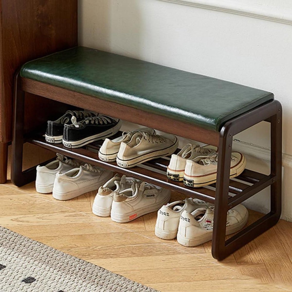 Schoenenbank met kussen - Schoenenrek hal - Schoenen opbergen - Stabiele U-vormige poten - 70 cm - Groen