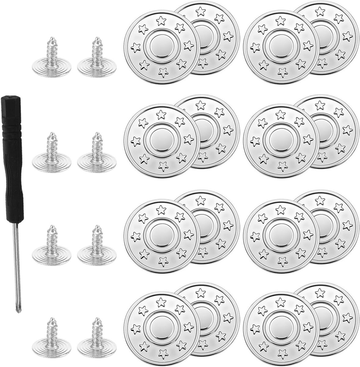 16 Stuks Verstelbare Jeansknopen 20mm - Vervangknopen voor Broeken, Draadloze Knopen, Metalen Knopen voor Kleding