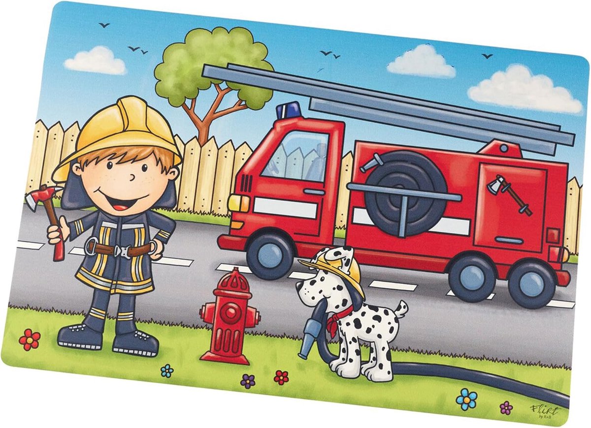 Tafelset - Servetringen set - Tafel dekken - Brandweerman Bernie design - 30x45 cm - Multicolor