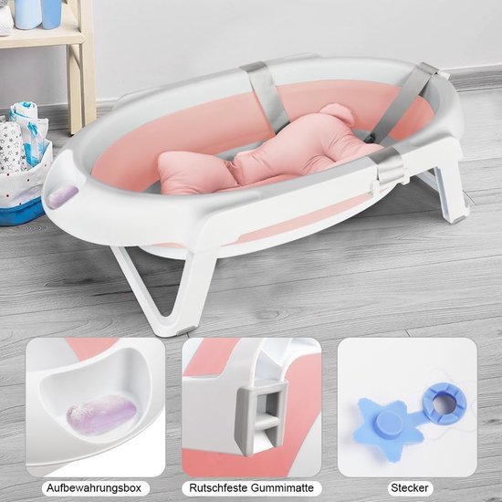 Opvouwbaar Babybadje - Draagbaar Badje - Baby Verzorging - Inclusief Verhoogd Onderstel - 82 cm - Roze — afbeelding 2