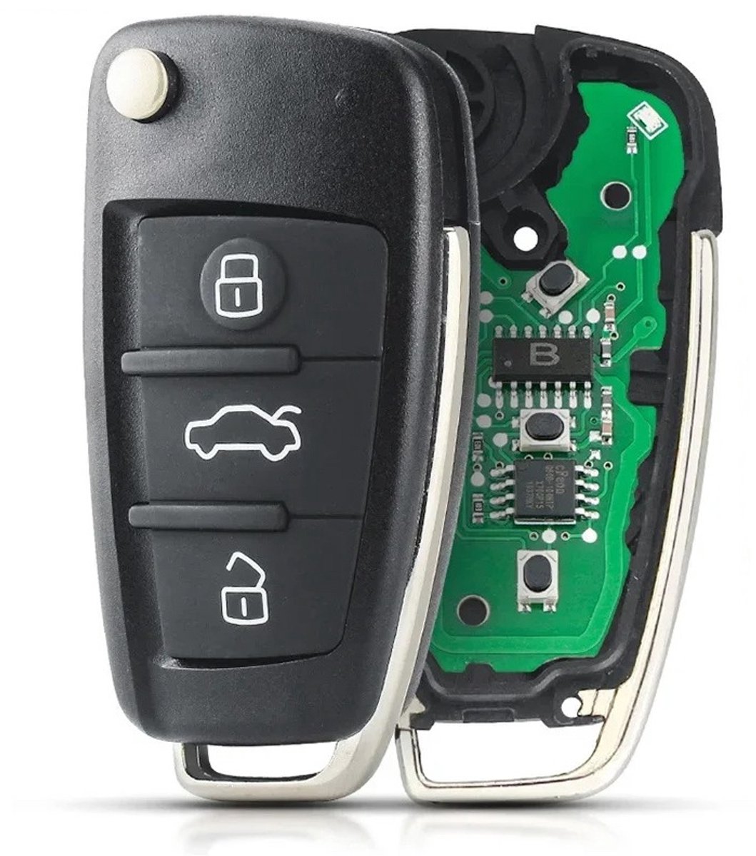 XEOD 3 knops klapsleutel geschikt voor Audi A4 - ID48 - 433MHZ - HU66 - Complete sleutel - Met electronica - Met afstandsbediening - 8E0837220D - 1 stuks
