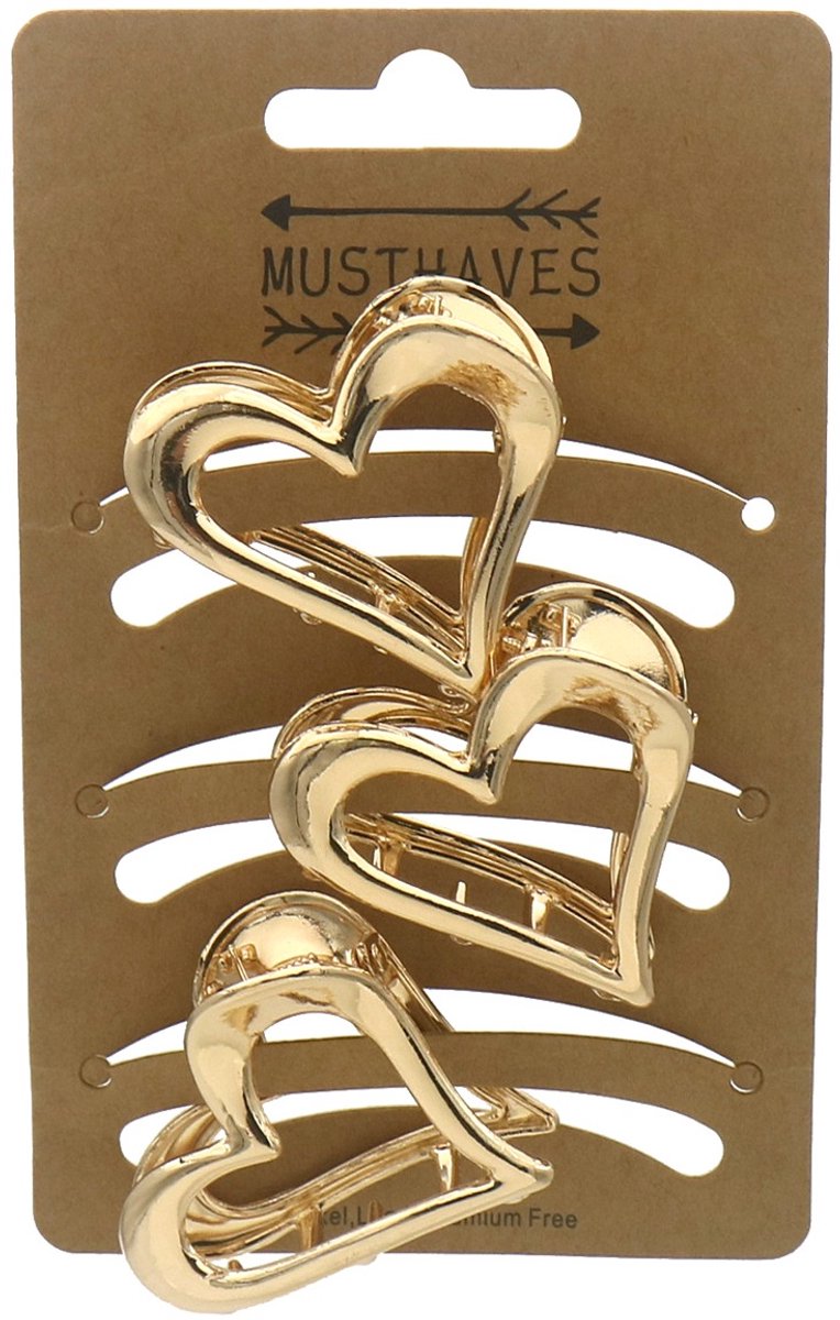Metalen haarklem - hart - 4 cm - 3 stuks