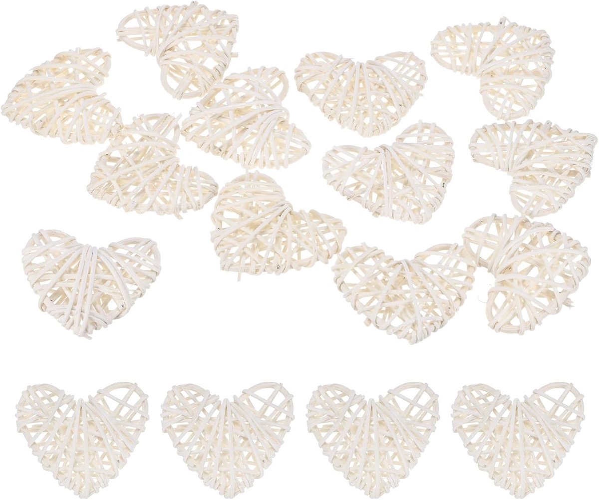 Set van 12 Hartvormige Wicker Rattan Ballen - 60mm/2.4 Inch Decoratieve Rattan Ballen - Vaasvullers voor Kerstmis/Weddings/DIY Knutselprojecten/Huisdecoratie [Wit]