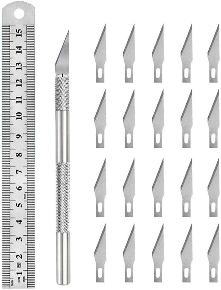Hobby Knife Kit - Precision Cutter Engraving - 20pcs Spare Blades - RVS Liniaal - DIY Artwork Cutting - Hobby Craft - Scrapbooking