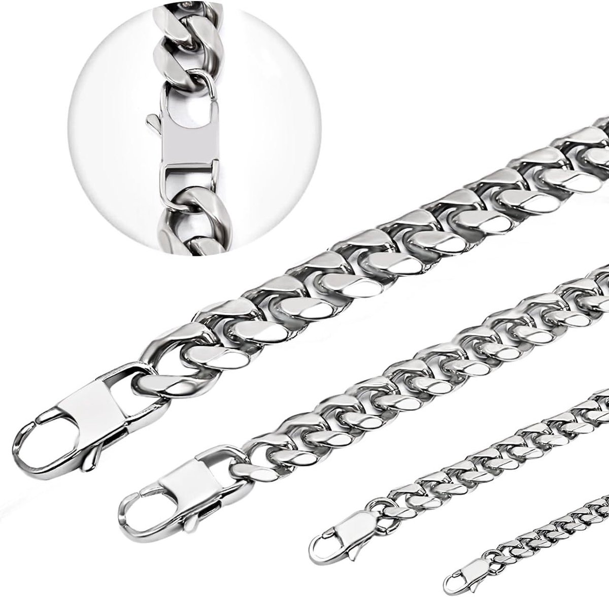 Heren Ketting - Cubaanse Schakel - Dagelijks Dragen - Chirurgisch Staal - 3-12mm Breed - Zilverkleurig