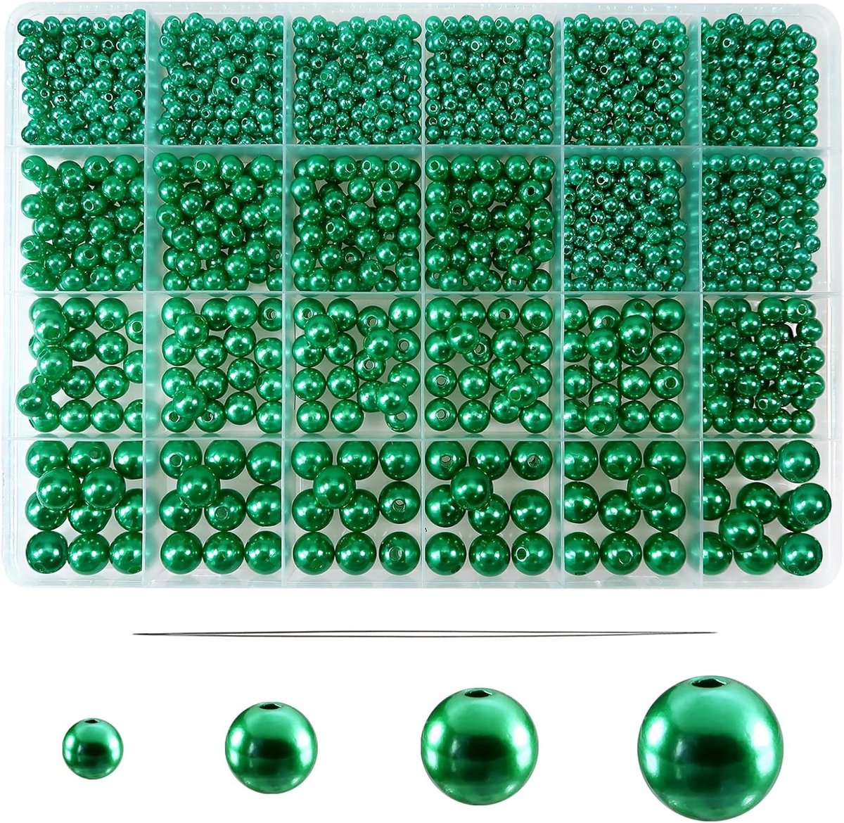 1500 Stuks Groene Kunststof Kralen voor Armbanden, Vazen en Sieraden Maken - 4mm, 6mm, 8mm, 10mm Kralen voor Creatieve Klussen en Modeaccessoires