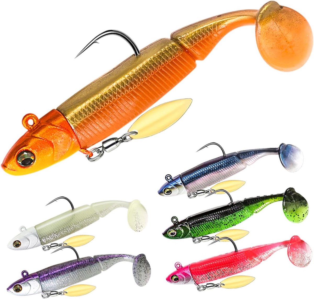 Rubber bait set - pre-assembled rubber bait - 6 pieces set van predatory fish bait - sinking bait voor zout en zoet water - cadeau voor mannen voor vissen.