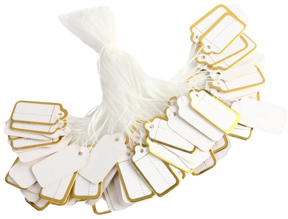 SPHProducts - Prijsetiketten - 500 stuks met koord - Perfect voor cadeauhangers - Papier - Kleine prijsetiketten - Ideaal voor knutselprojecten - 26 x