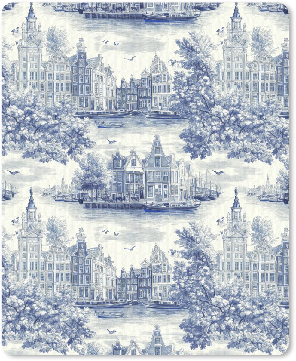 Muismat 12x16 cm - Mousepad Huizen - Bomen - Water - Vogels - Blauw - Muismatten