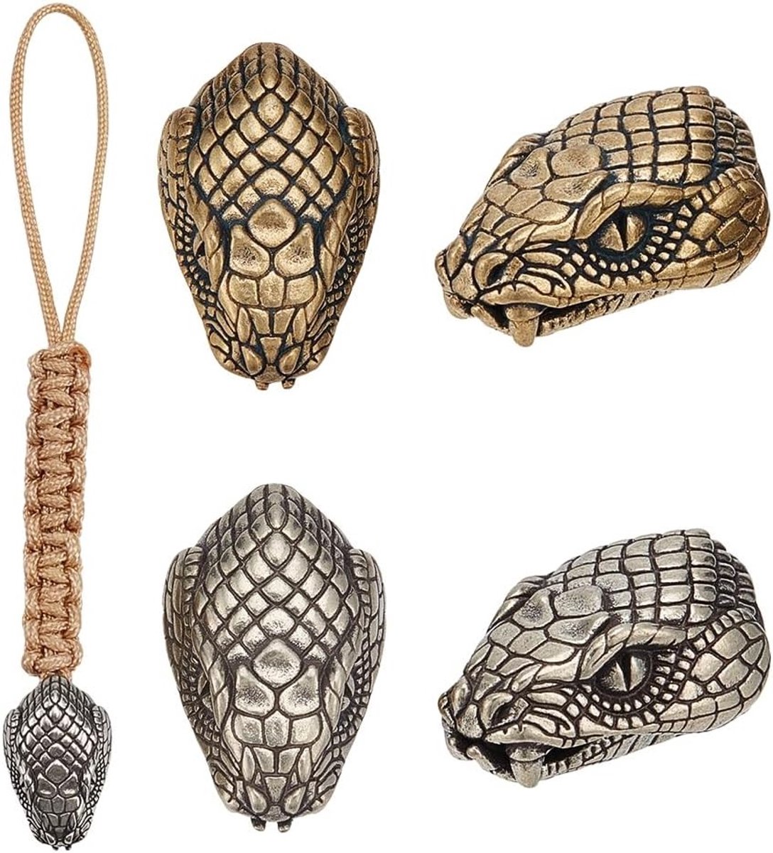 Set van 4 Kleurige Paracord Armbanden met Europese Messing Spacer Kralen en Slangkop Hanger voor EDC en DIY Sieraden maken