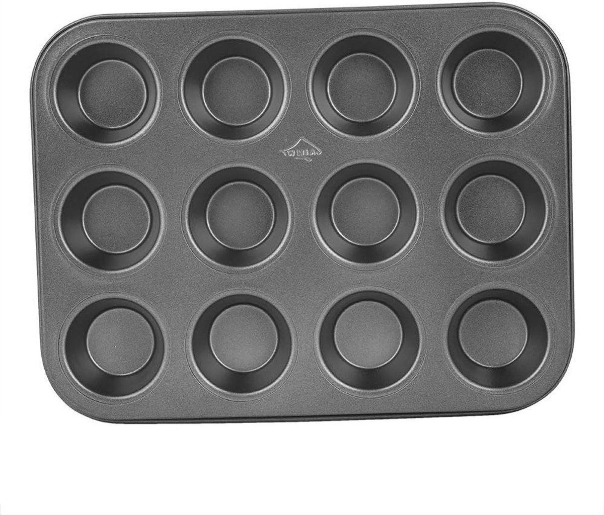 Cakevorm - Muffinbakplaat Cupcakevorm - Muffins Bakken - Antiaanbaklaag - 12 Koppen - Zwart