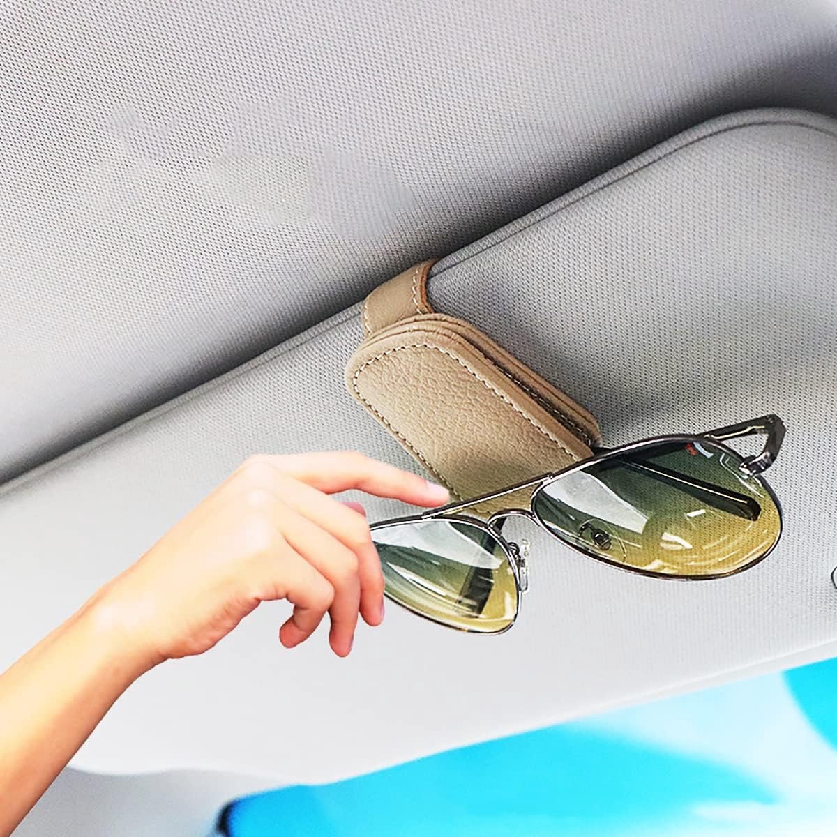 Autobrillenhouder - Brilhanger Auto - Veilig Rijden - Met Spons Bescherming - 10 cm - Beige