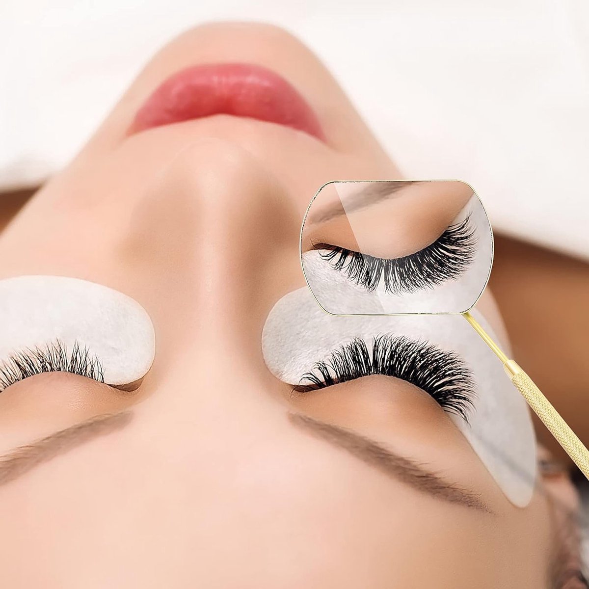 Vierkante Wimper Spiegel voor het Aanbrengen van Wimperextensions - Multifunctionele Make-up Tool voor Wimperinspectie en Tandheelkundige Examens, Goudkleurig