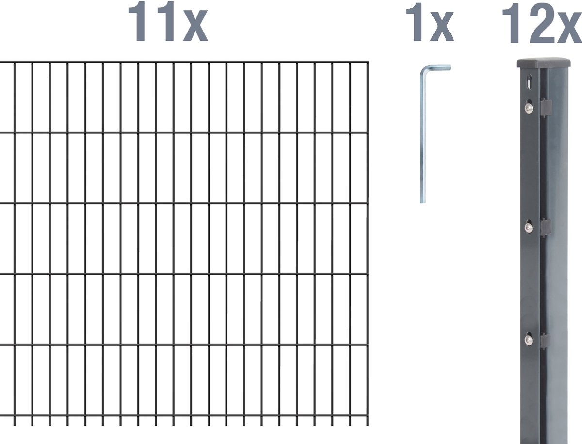 Alberts 673437 dubbelstaafmat hekwerk als 24-delige complete hekwerkset, antraciet, hoogte 83 cm, lengte 27,5 m