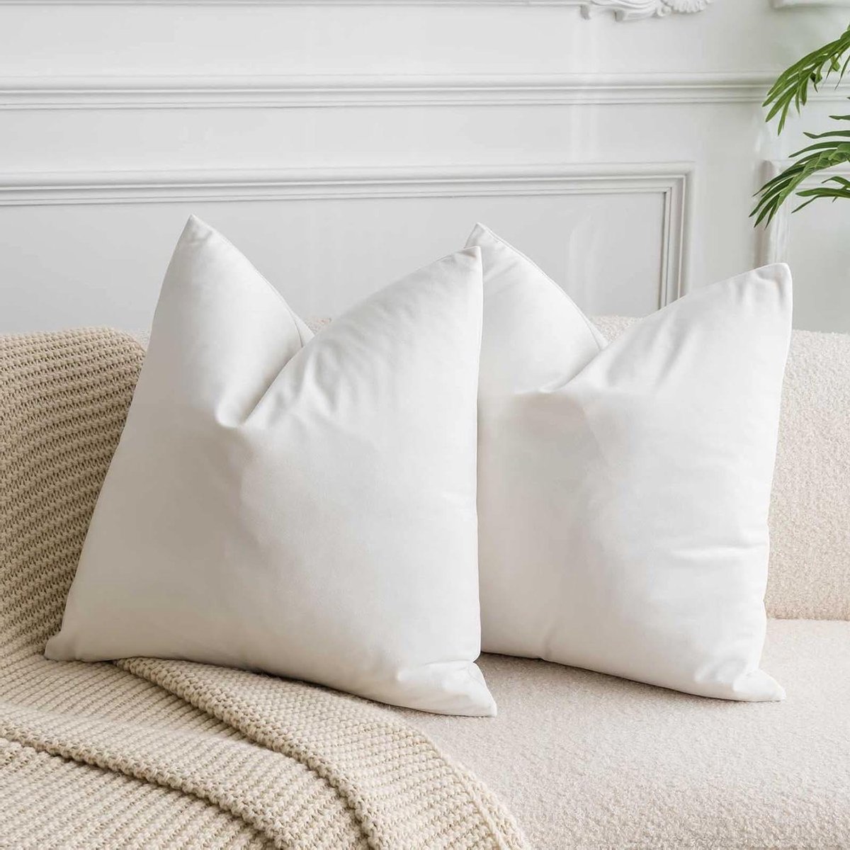 Fluwelen Sierkussenhoezen - Kussenhoezen Set - Woonkamer Decoratie - Ultra Zachte Stof - 71x71 cm - Roomwit