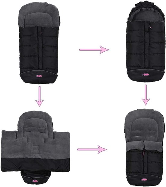 Voetenzak Kinderwagen - Bunting Bag Baby - Baby Warm Houden - Universele Pasvorm - 99 x 50 cm - Zwart/Grijs — afbeelding 3