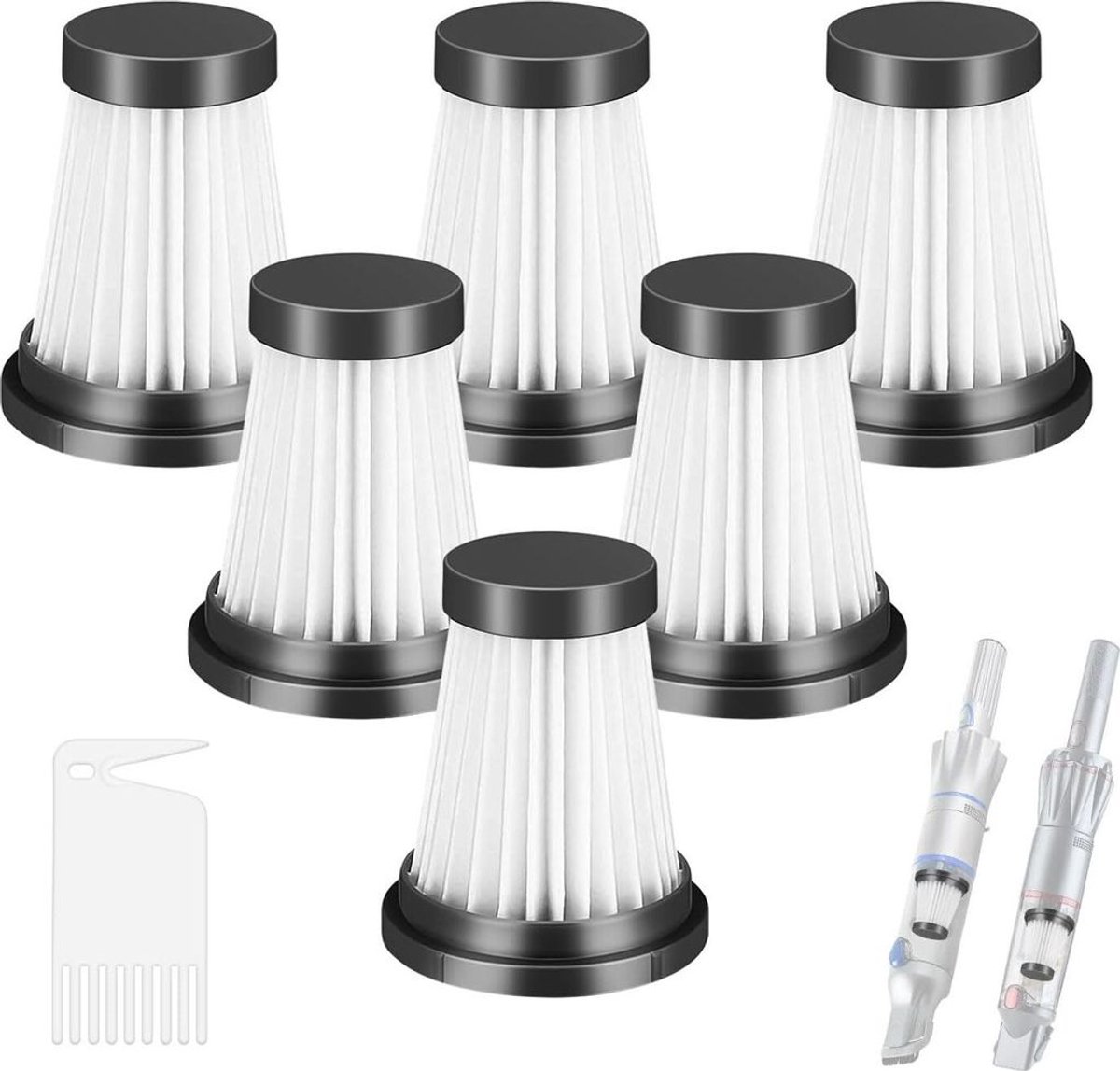 Zes HEPA-filters Geschikt voor de MOOSOO K12, K12 Pro en K13 draadloze stofzuigers.