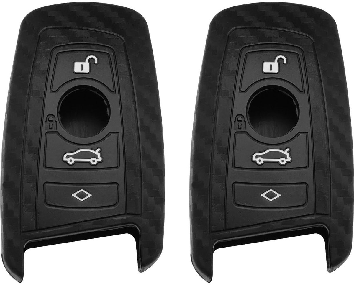 Dailygoods - Koolstofvezel Patroon Sleutelhanger - Zachte Siliconen Sleutel Cover - Zwart - 2 Stuks - Geschikt voor 1 3 5 7 Serie - 3-Key Model