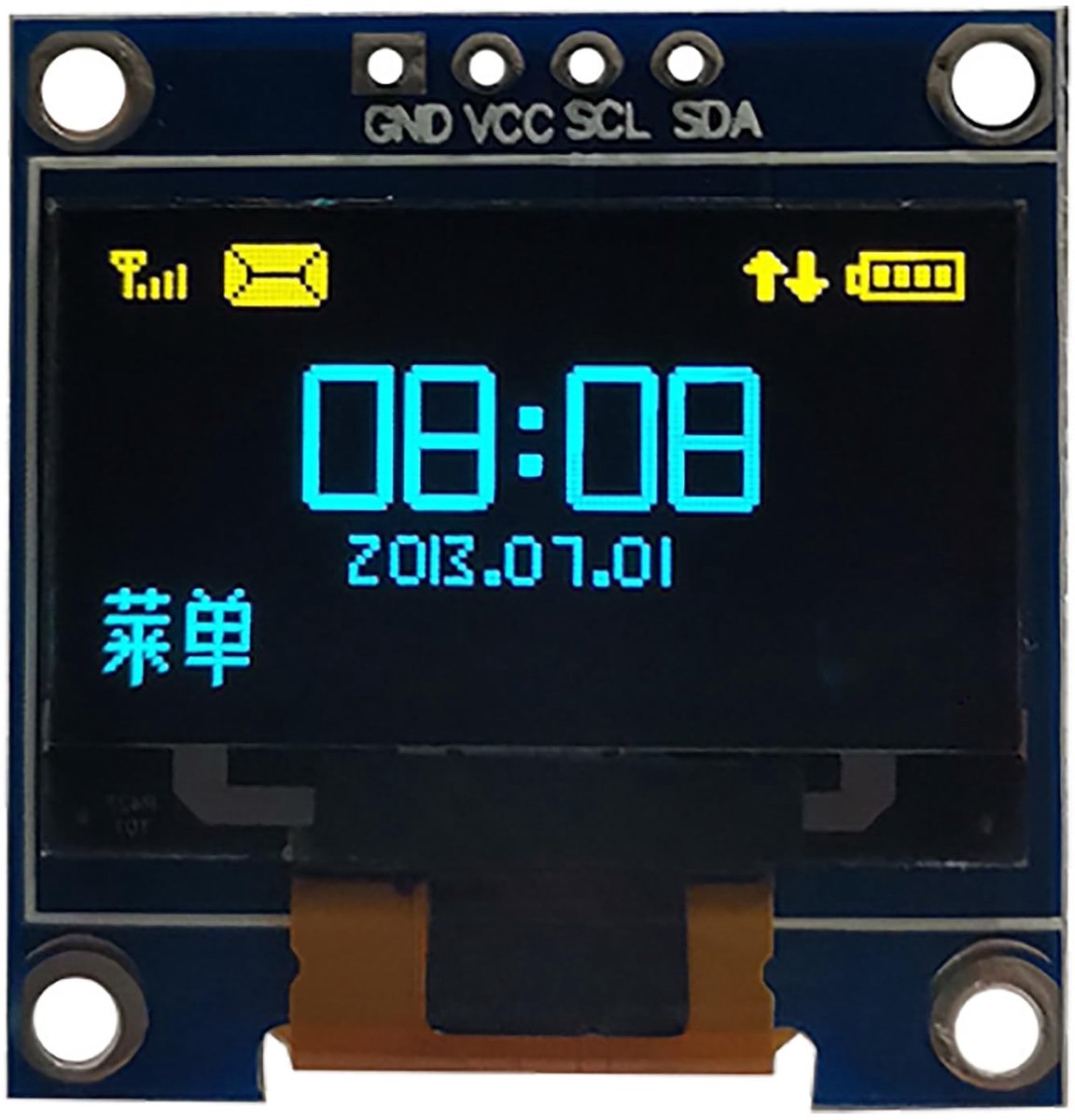 Jhubersproducts - OLED-displaymodule - Mini-display - Zelflichtend - Geelblauw - 128x64 Pixels - Geschikt voor Arduino, MSP430, 51-serie
