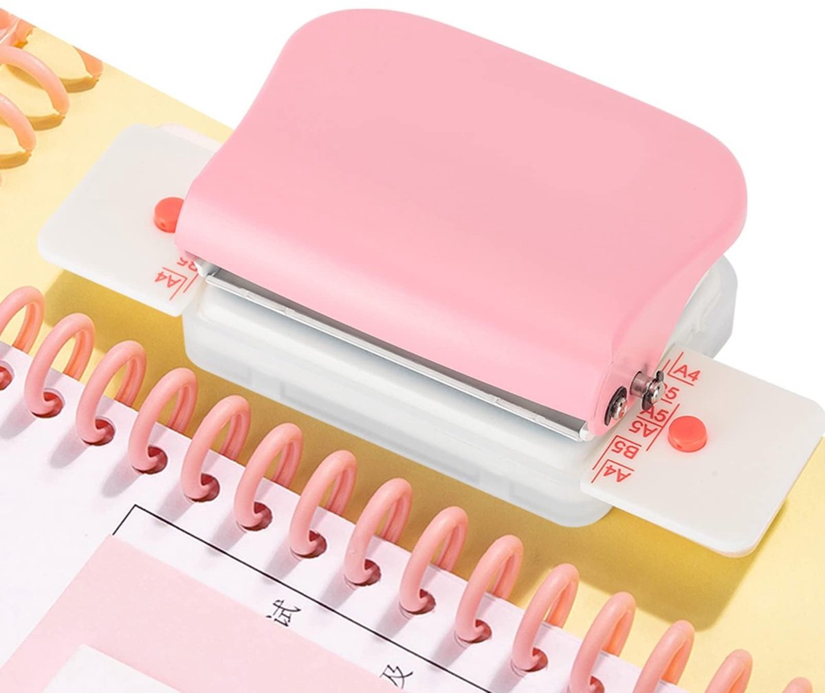 By shayne - Handmatige Gatenperforator - Perforator voor A4 B5 A5 - Roze - Ideaal voor Losbladig Papier - Eenvoudig in Gebruik - 5 Vellen in Één Keer
