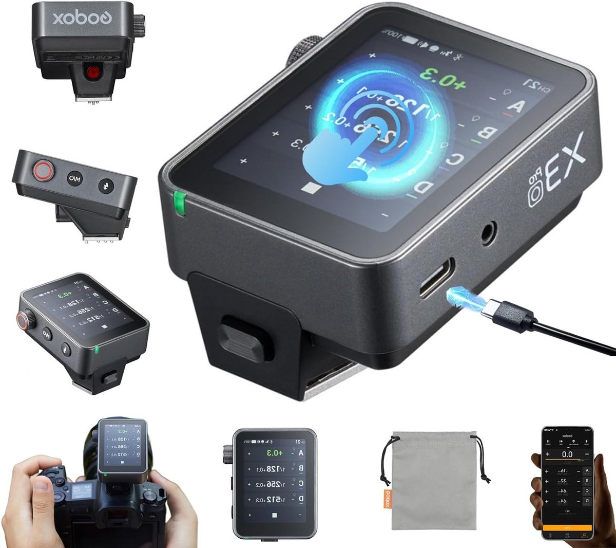 TTL Draadloze Flits Trigger voor Olympus met 6cm LCD Touchscreen, 2930mAh Li-ion Accu en 2.4GHz Draadloos Systeem met 3 Pro Fotomodi