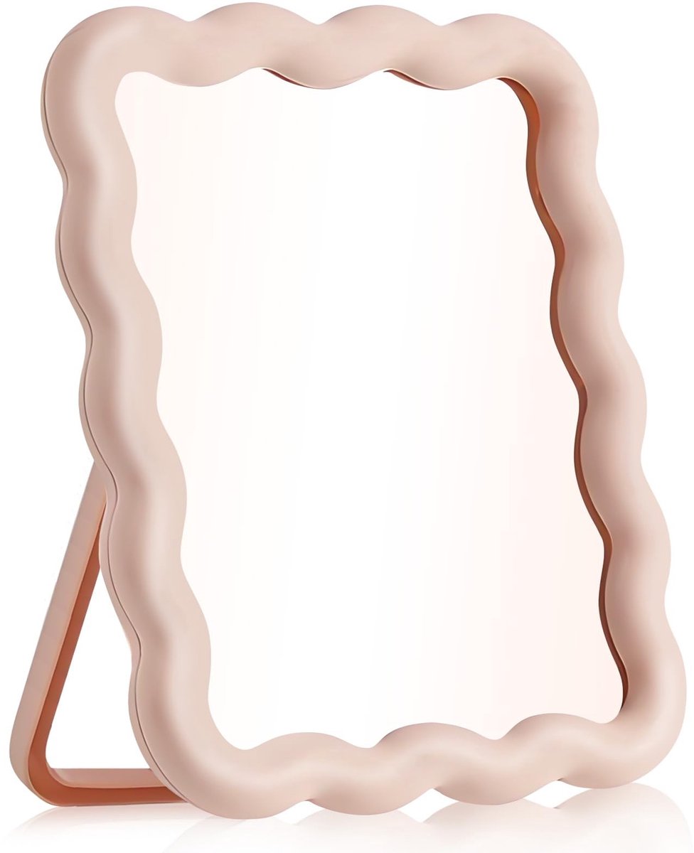 Jhubersproducts - Wave-vormige Bureau Spiegel - Inklapbare Tafel Spiegel - Draagbaar en Leuk Ontwerp - Roze Kleur - Desk Accessoires - Voor Vrouwen en
