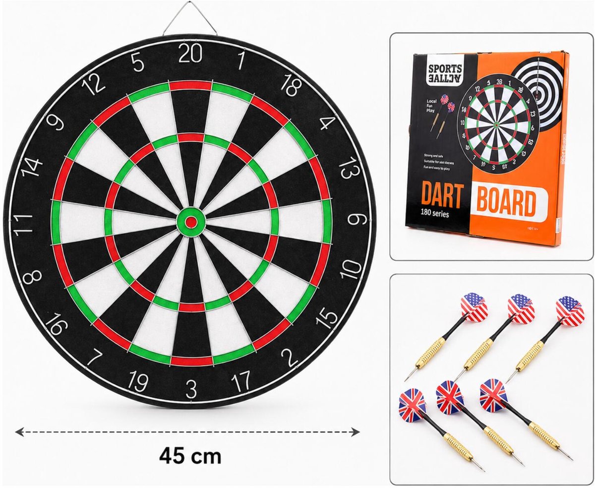 T & F Creations Dartbord - 45 cm - met 6 pijlen - darten - dubbelzijdig - darts - sportief spelen