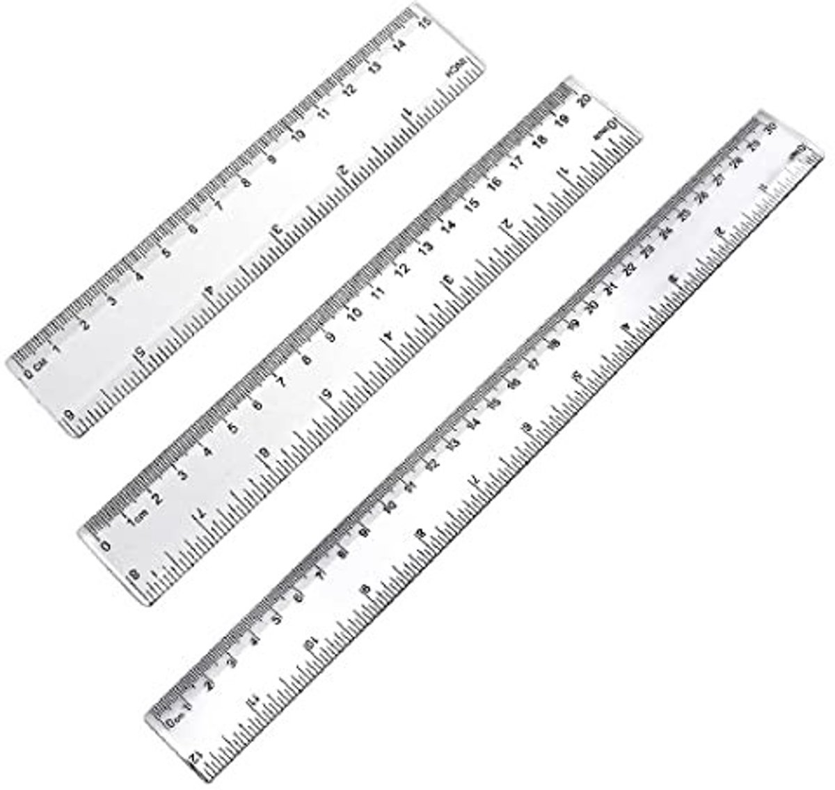 Dailygoods - Kunststof Liniaal - 6 Stuks - Sterk en Duurzaam - Transparant - Metrische en Inch Schaal - Perfect voor School en Kantoor - 15/20/30 cm