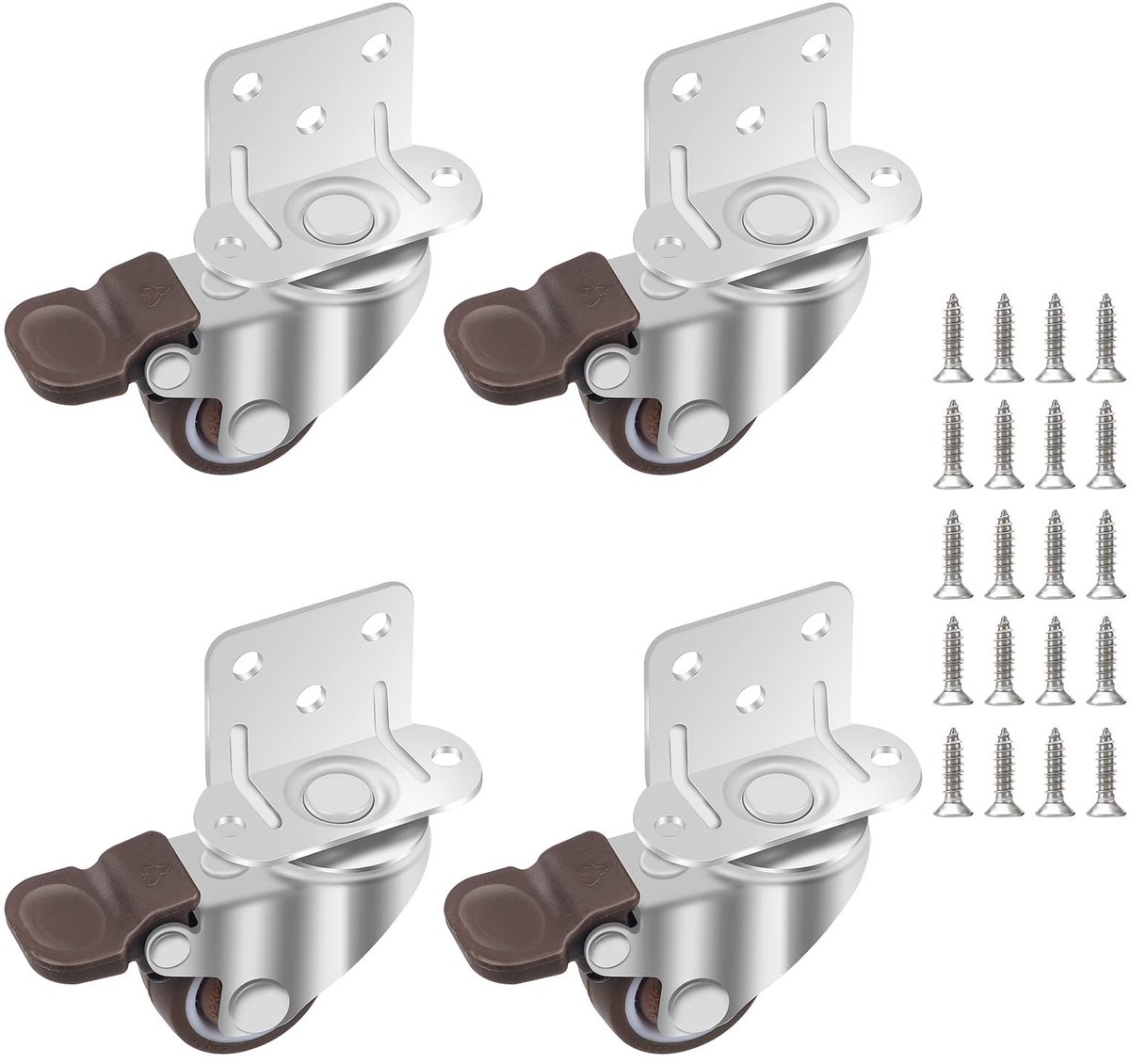 Dailygoods - Furniture Castors - Rubber Wielen - Geschikt voor Meubilair - Diameter 25 mm - Zwenkwielen - Voor Carts en Cradles - Inclusief Schroeven