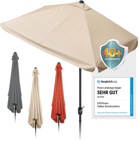 EASYmaxx rechthoekige parasol | 230 x 140 x 253 cm | voor balkon en terras | past precies tegen muren | met praktische handslinger en zonwering UV-bescherming 40+ | biedt schaduw