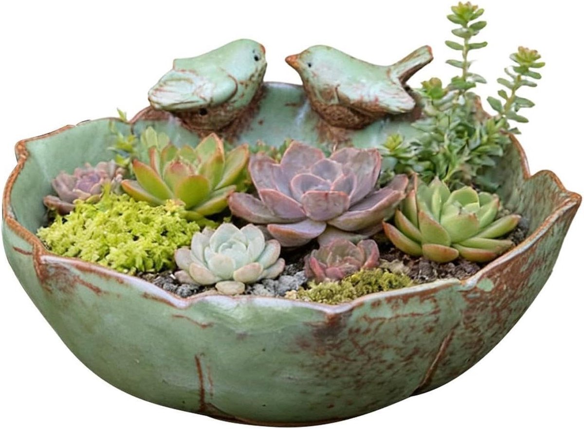 Vogelbad Keramiek - Decoratieve Fontein - Dieren Verwelkomen - UV-Bescherming - 315 cm - Grijsgroen