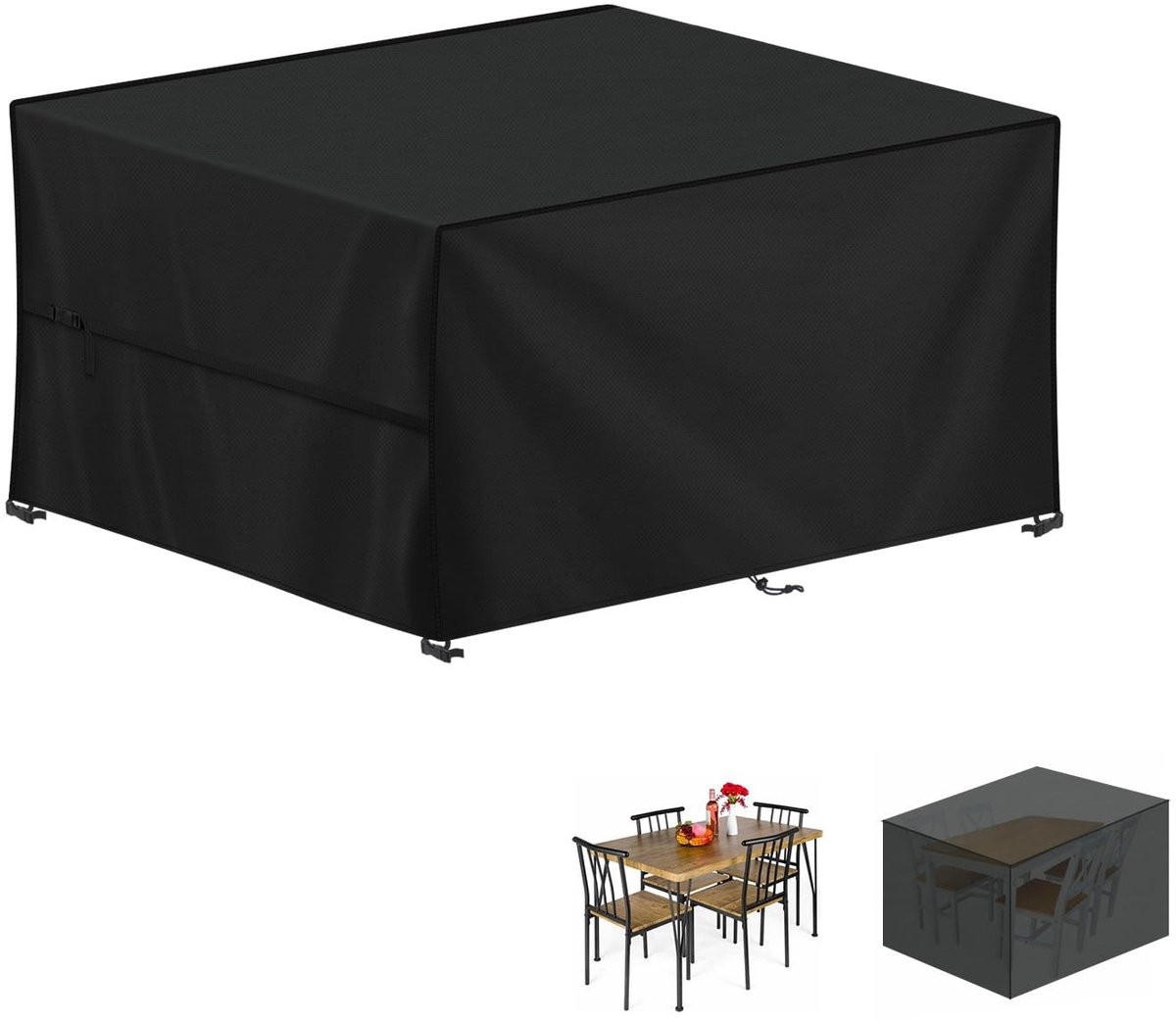 By shayne - Tuintafelhoes - Waterdichte tuinmeubelhoes - UV-bestendig - 130x90x80cm - Beschermhoes voor tafel en stoelen - Zwart