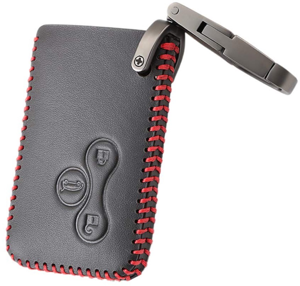 By shayne - Lederen Autosleutel Cover - Sleutelhanger voor Renault - Hoge kwaliteit - Rode lijn - Perfecte bescherming voor je autosleutel - Geschikt.