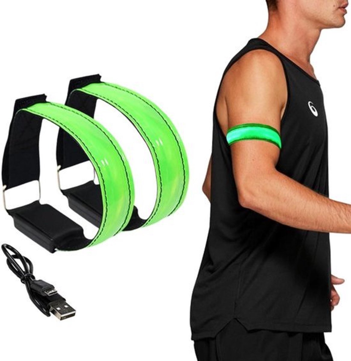 2 stuks LED-armbanden lichtgevend fluorescerend groen Meerkleurig